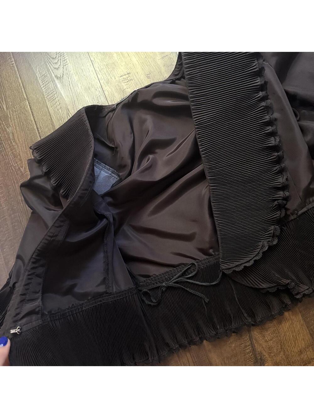 Victorian Inspired VTG 80s Top Brown Ruffled Puff Sleeve Satin Blouse XS/S - Picture 2 of 4